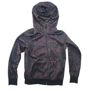 Volcom Womens Black Red Floral Print Full Zip Hoodie Sweatshirt Fleece Jacket
